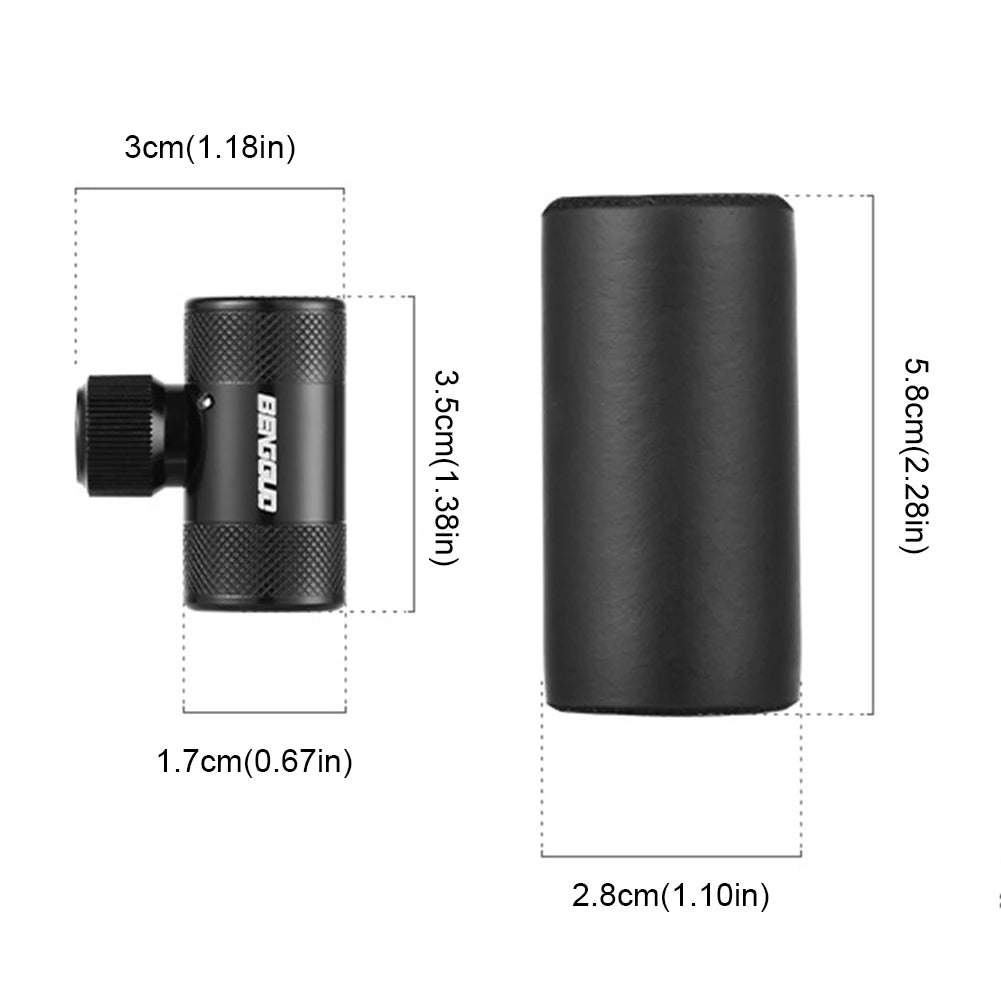 Black metal CO2 trigger with dimensions labeled on a white background