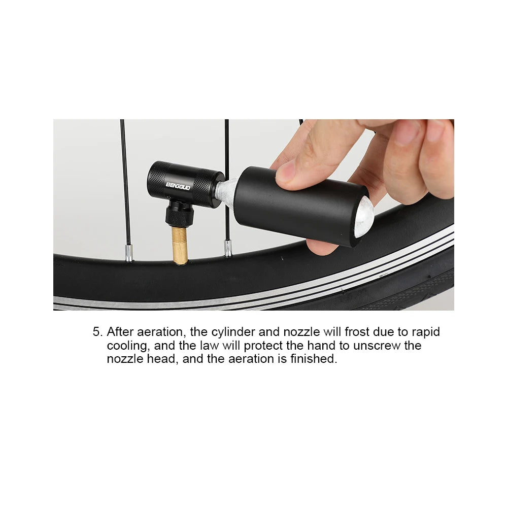 Hand using a bicycle air pump to inflate a tire with text about aeration process.