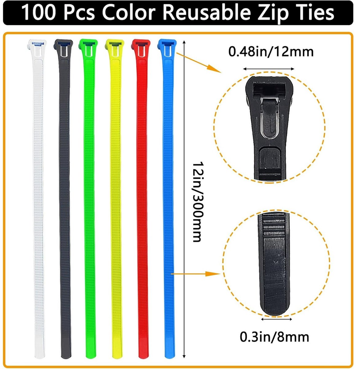 100 Heavy-duty Reusable Cable Ties