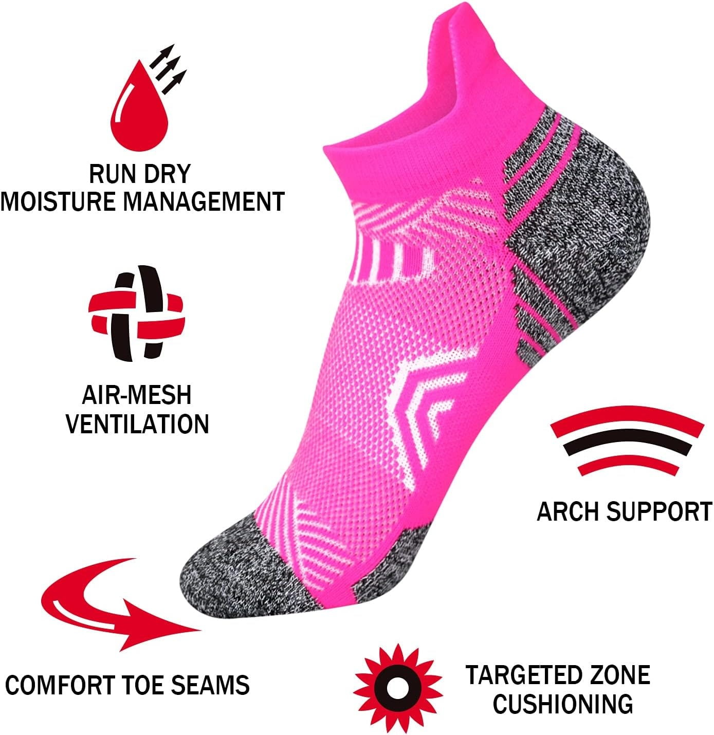 5 Pairs Of Womens Fluro Ankle Socks US 6-10
