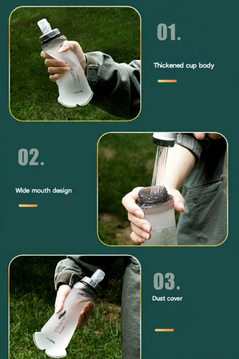 Ultra-Lightweight 350ml Collapsible Run Flask - Green and White