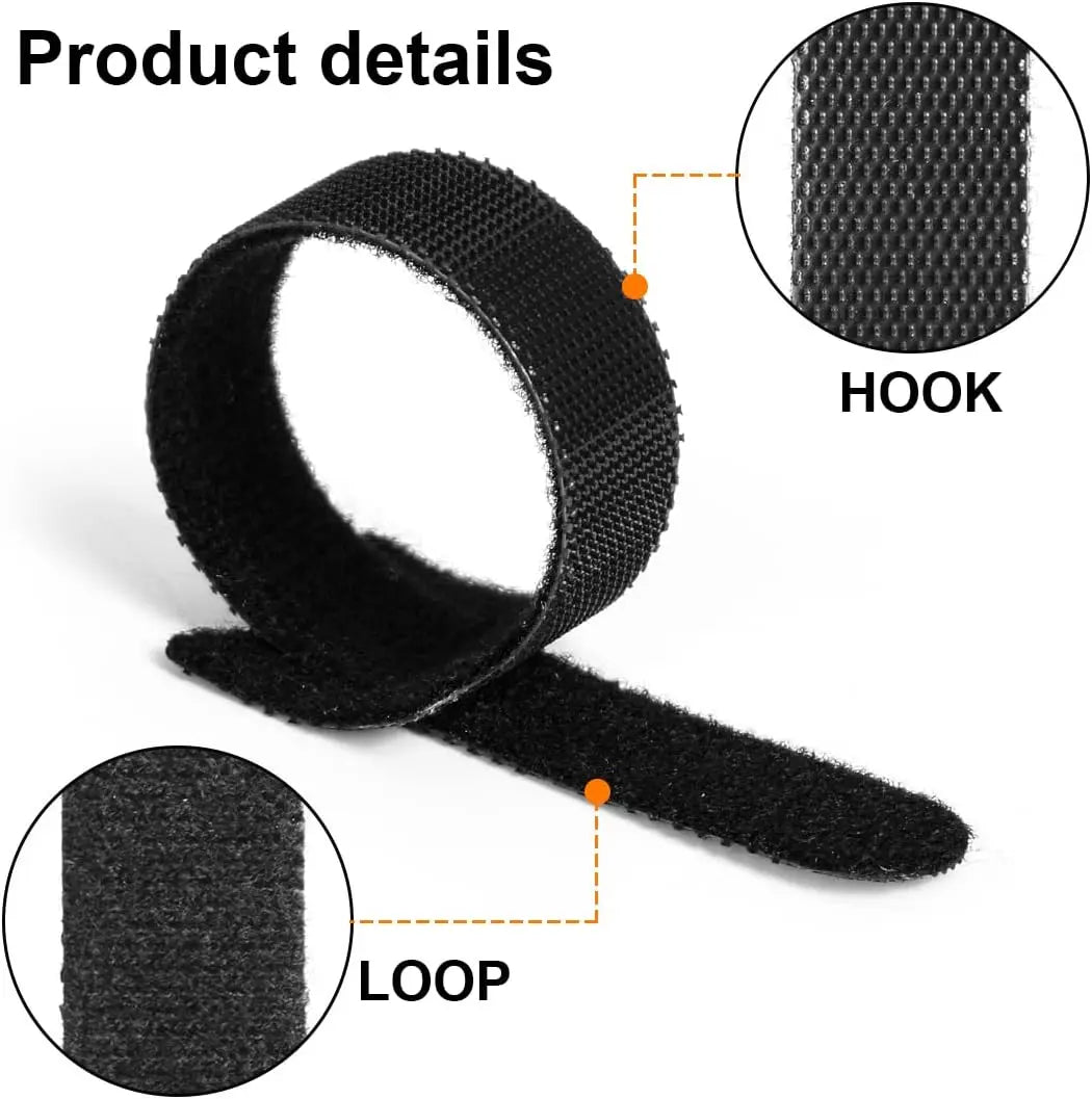 Black velcro strap with 'Hook' and 'Loop' labels on a white background