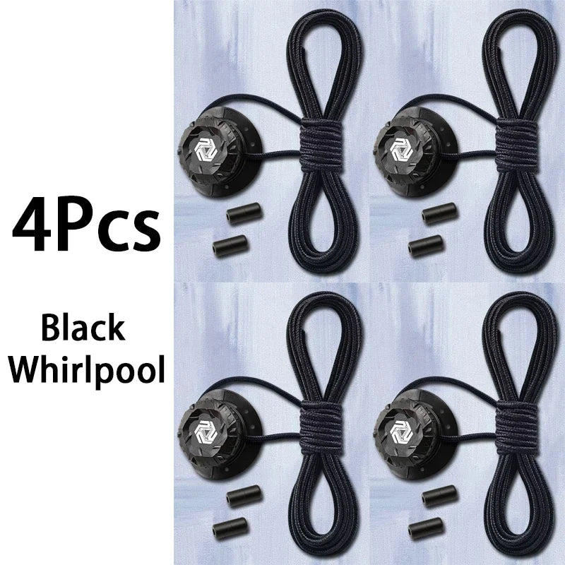 Four black triathlon laces with cables on a light blue background