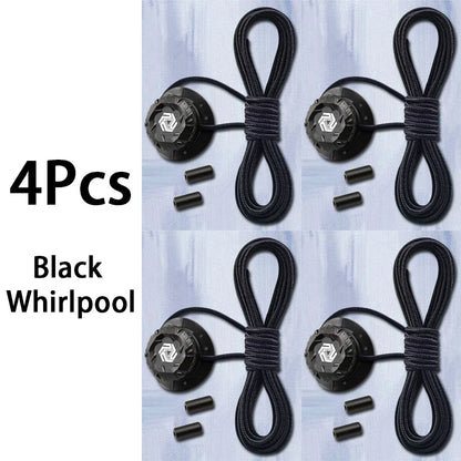 Four black triathlon laces with cables on a light blue background