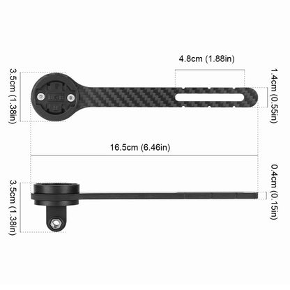 Black carbon fiber Garmin mount with dimensions labeled on a white background