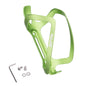 Green bicycle bottle cage with mounting hardware on a white background