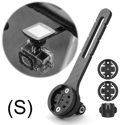 Black bike mount with camera attachment and additional attachments on a white background