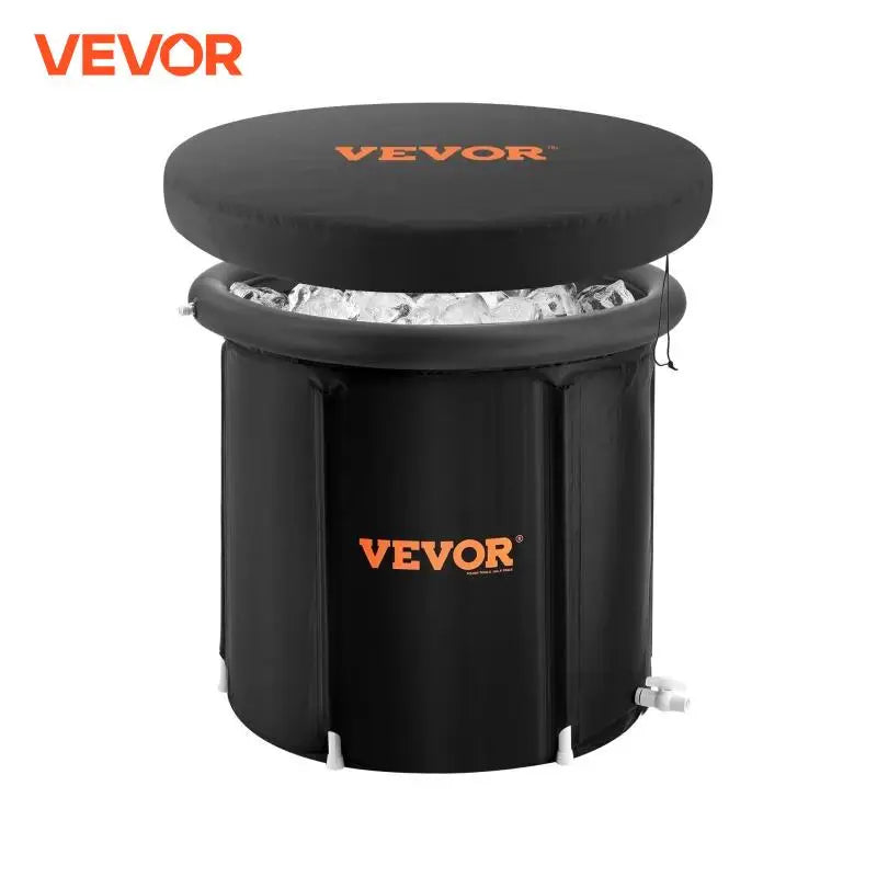 Black inflatable ice bath with VEVOR branding on a white background
