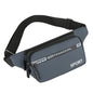 Gray waist bag with black strap on a white background