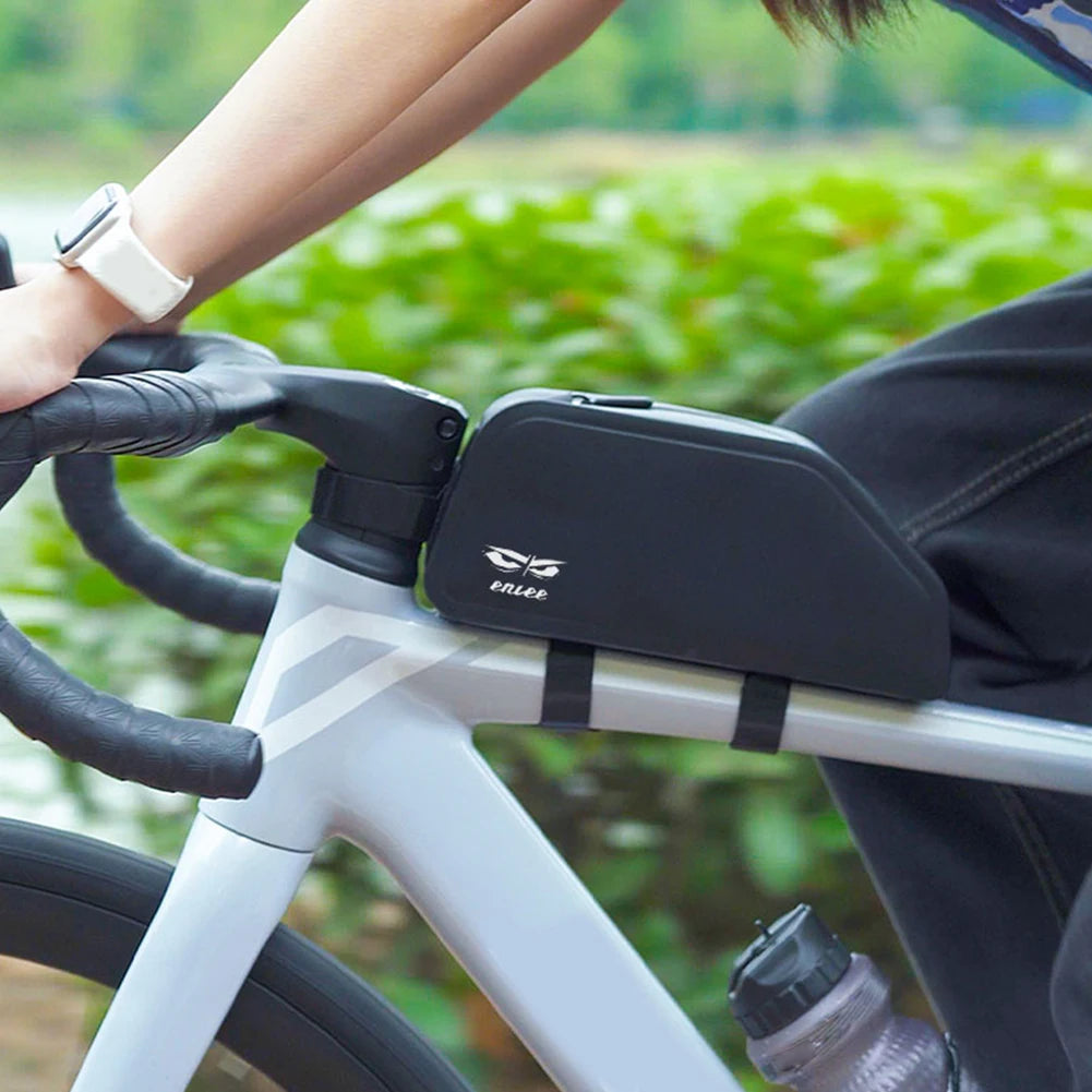 Bicycle with a smartphone holder attached, blurred green background