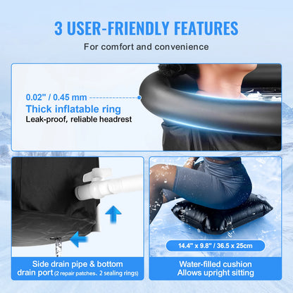 Inflatable seat with features highlighted on a blue background