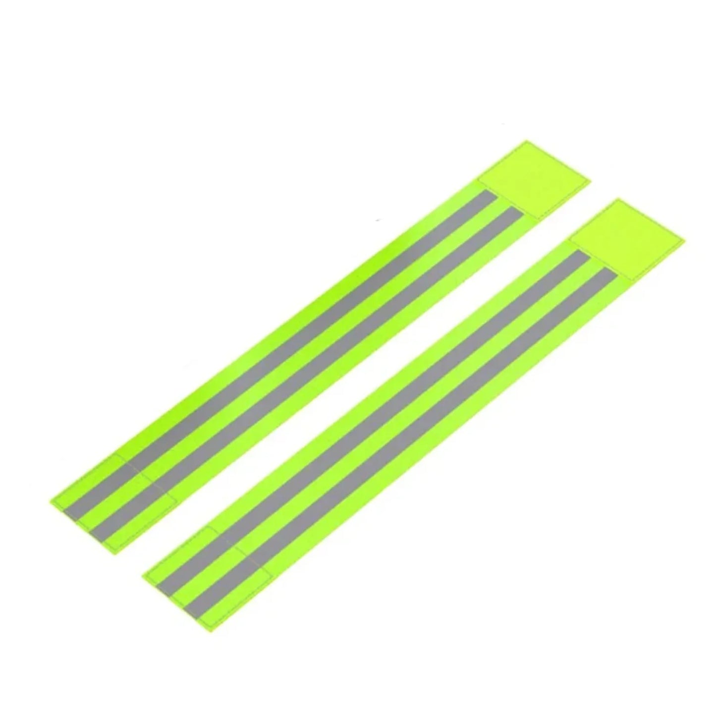 Two green reflective strips with gray stripes on a white background
