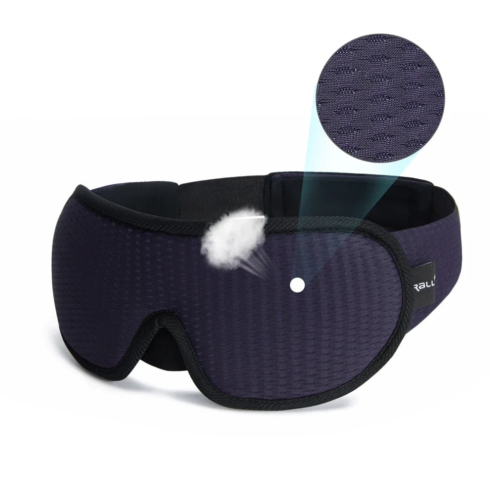 Dark blue sleep mask with texture detail on a white background