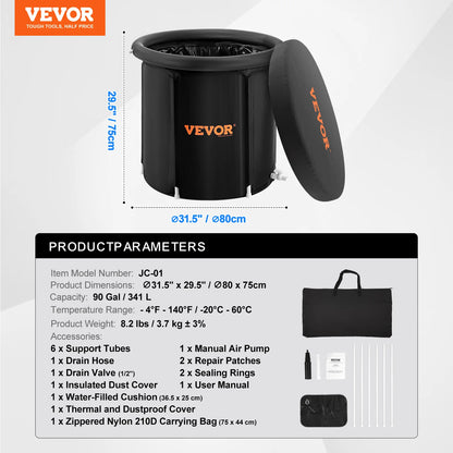 Vevor product with dimensions and feature list on a white background