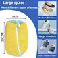 Yellow shoe wash bags with measurements and images of shoes it can stretch.