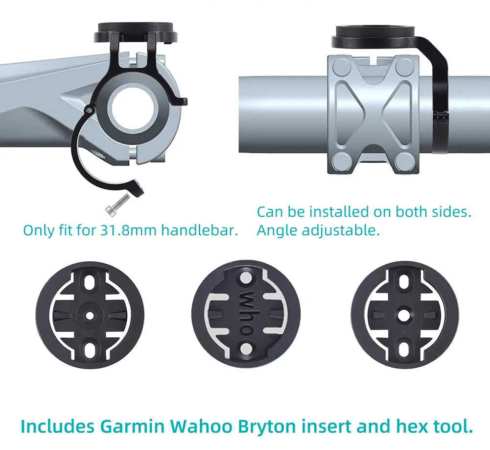 Bicycle handlebar mount with installation instructions and accessories on a white background