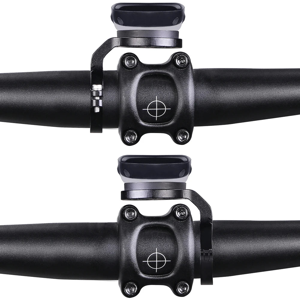Close-up of black bike handlebar risers with a white background