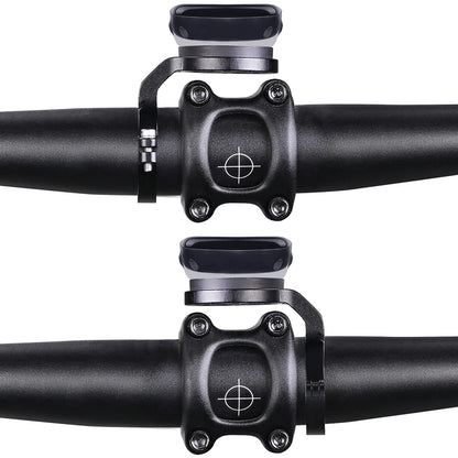 Close-up of black bike handlebar risers with a white background