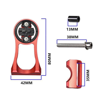 Red metal bracket with measurements on a white background