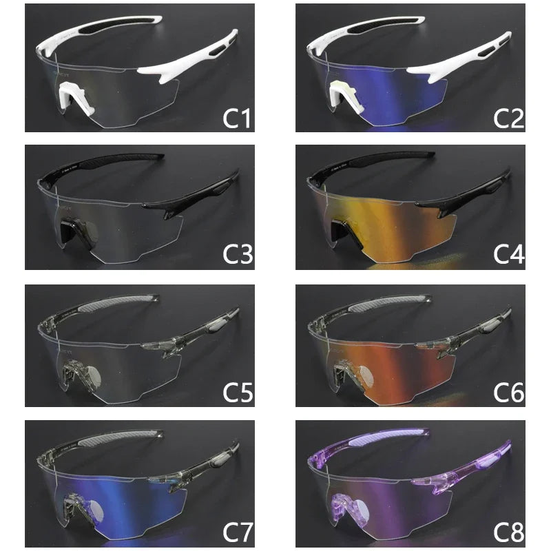 Various pairs of sunglasses with different lens colors and frames on a black background.