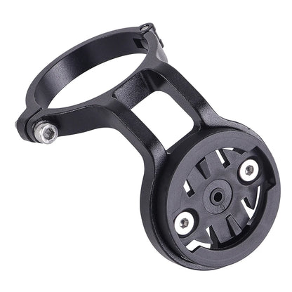 Black metal Garmin  mount with circular component on a white background