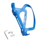 Blue bicycle bottle cage with mounting hardware on a white background