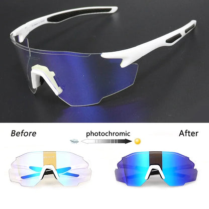 Sunglasses with photochromic lens transformation on a black background