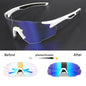 Sunglasses with photochromic lens transformation on a black background