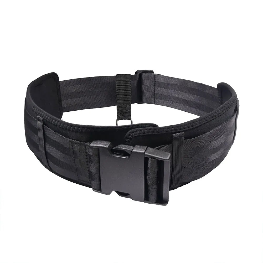 Black swim belt with a buckle on a white background
