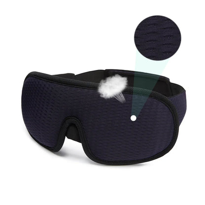Black sleep mask with texture details on a white background