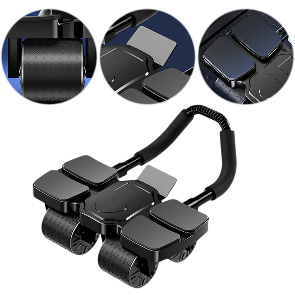 Black  core exercise ab roller with close-up details on a white background