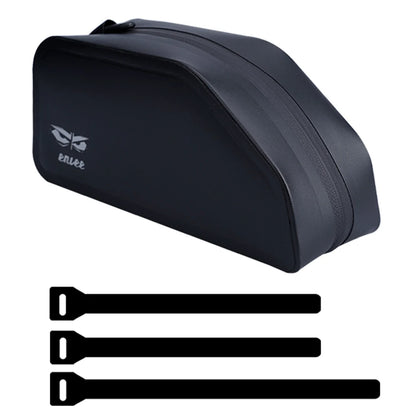 Black bike bag with straps on a white background