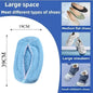 Blue shoe wash bags with measurements and images of shoes it can hold.