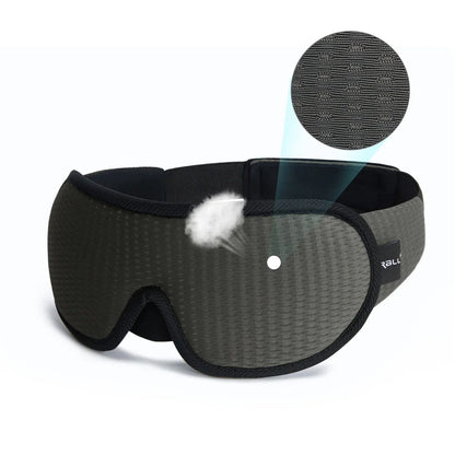 Gray sleep mask with textured surface and brand logo on a white background