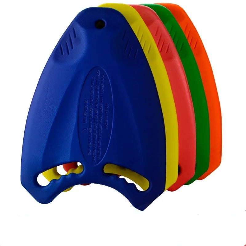 Set of colorful plastic kick boards on a white background