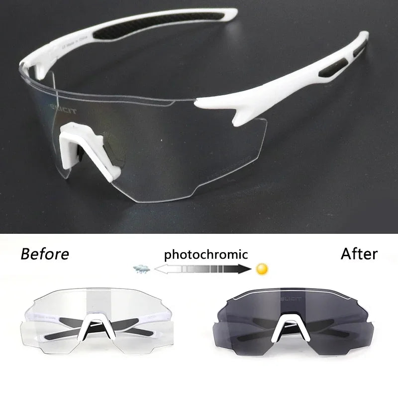 Sunglasses with photochromic lens transformation on a black background
