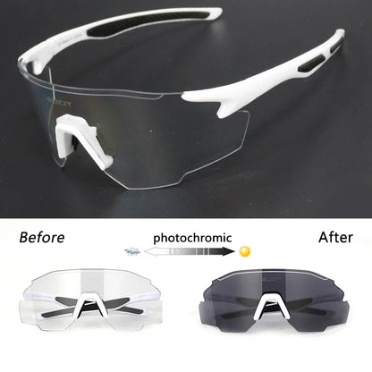 Sunglasses with photochromic lens transformation on a black background