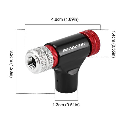 Black and red co2 trigger with Benglu branding and dimensions on a white background