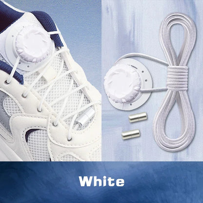 White triathlon laces with additional components on a light blue background