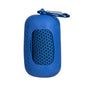 Blue portable towel with a carabiner on a white background