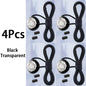 Set of four black triathlon laces with decorative ends on a light blue background.