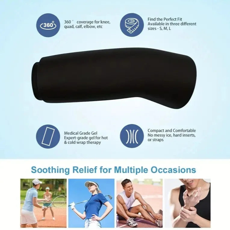 Black gel wrap with features and uses on a light blue background