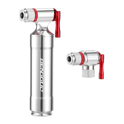 Silver and red O2 trigger with interchangeable nozzle on a white background
