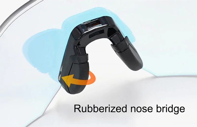 Rubberized nose bridge of a pair of glasses with adjustable features on a white background.