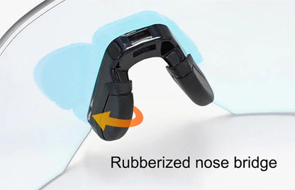 Rubberized nose bridge of a pair of glasses with adjustable features on a white background.