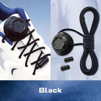 Black triathlon laces with shoe and components on a light blue background