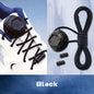 Black triathlon laces with shoe and components on a light blue background