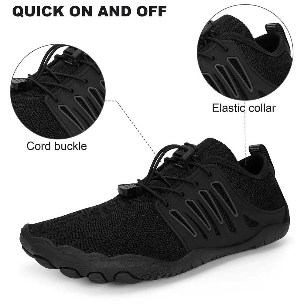 Black triathlon shoe with features highlighted on a white background