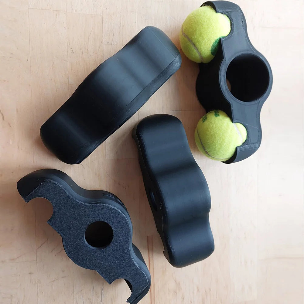 Vibration dampers with tennis balls on a wooden surface