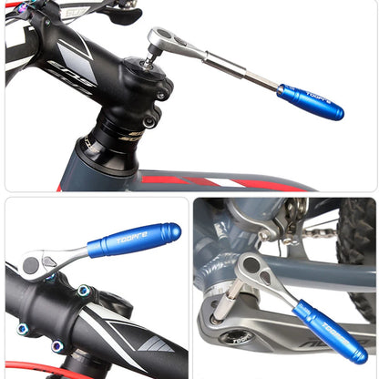 Blue tool with 'Tough' branding on a bicycle, showing close-up details.